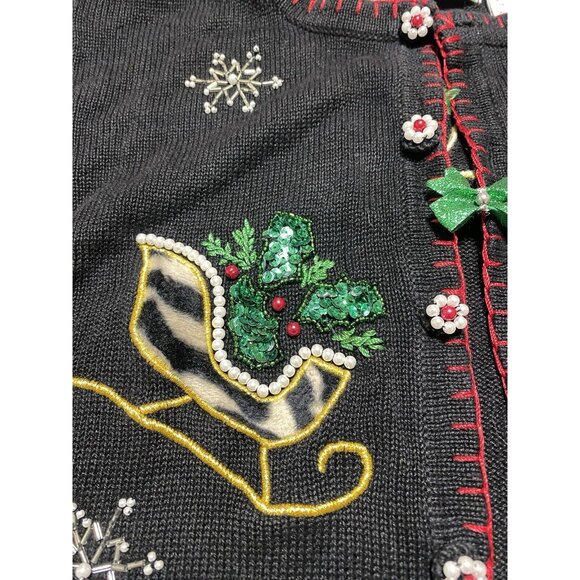Victoria Jones Christmas Sweater Size Medium Button Up Cardigan - Picture 8 of 11